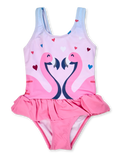 Lustiger Badeanzug für Mädchen Flamingos und Herzen