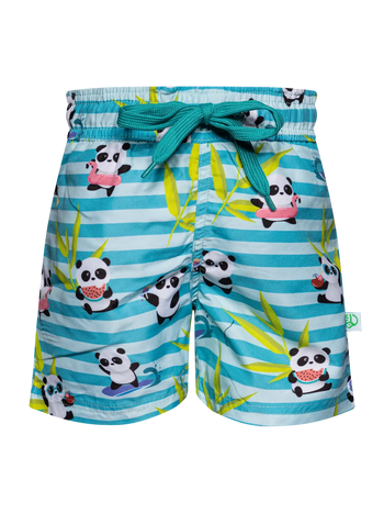 Lustige Badeshorts für Jungen Panda im Urlaub