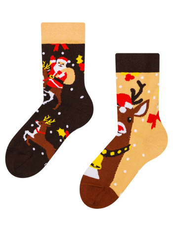 Lustige Kindersocken Rentier & Weihnachtsmann