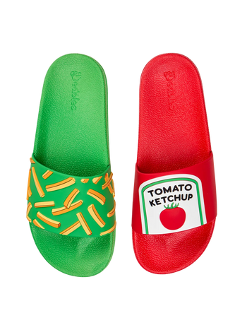 Lustige Pantoletten für Kinder Pommes mit Ketchup
