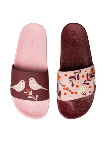 Lustige Pantoletten Vögel und Beeren