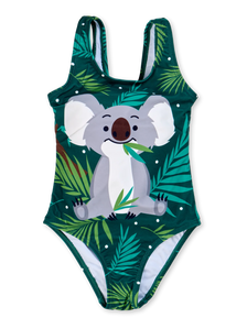 Lustiger Badeanzug für Mädchen Koala und Blätter