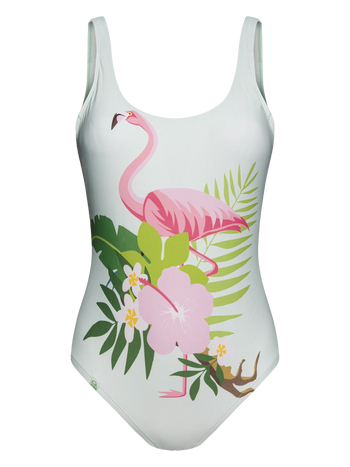 Lustiger einteiliger Damenbadeanzug Tropischer Flamingo