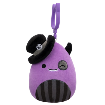 Squishmallows Clip-On Earworm das zwinkernde lila Monster mit Zylinderhut, 9 cm