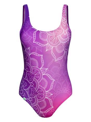 Lustiger einteiliger Badeanzug Violettes Mandala