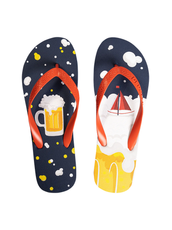 Lustige Flip-Flops Bier und Boot