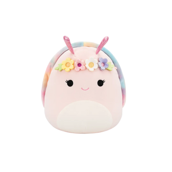 Squishmallows Silvina die rosa Schnecke mit Regenbogenmuschel und Blütenkrone, 20 cm