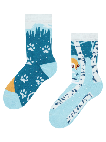 Lustige warme Socken für Kinder Fuchs im Winter