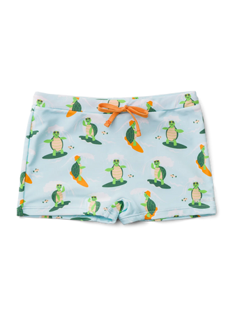 Lustige elastische Badeshorts für Kinder Die surfende Schildkröte