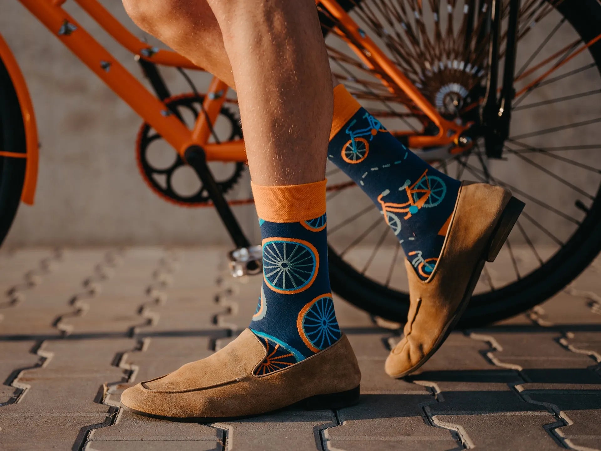 Lustige Socken Oranges Fahrrad