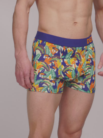 Lustige Boxershorts für Männer Tukan und Blätter